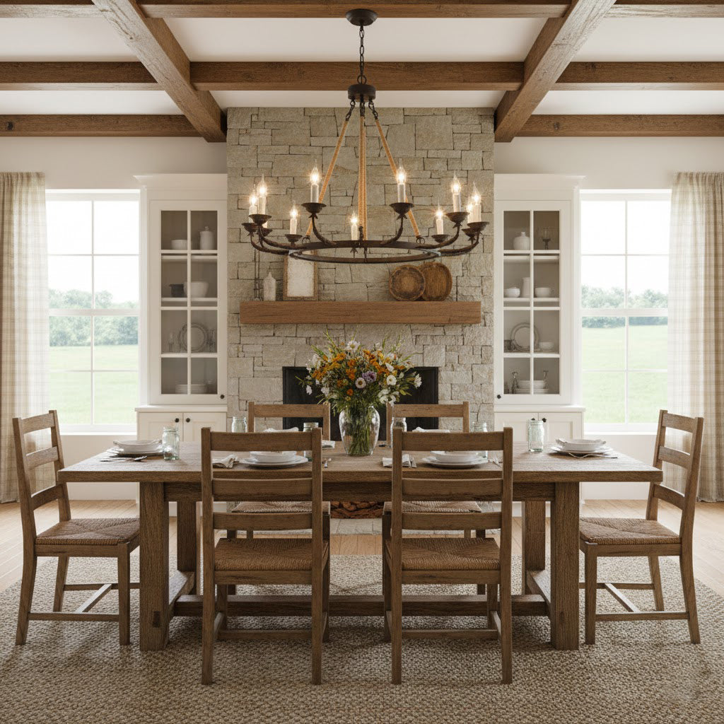 Cyrano Chandelier – Rustic Hemp Rope & Rust Iron Candle-Style Chandelier