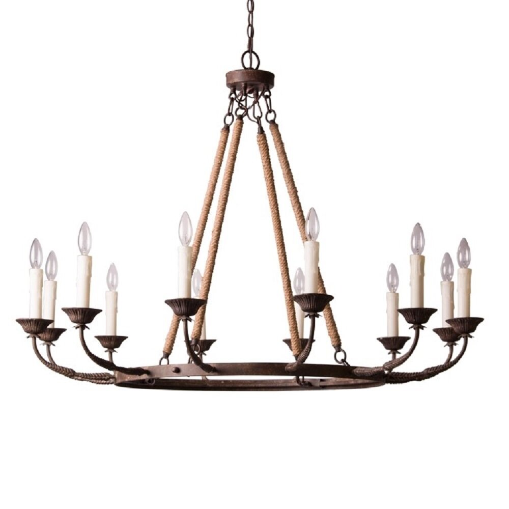Cyrano Chandelier – Rustic Hemp Rope & Rust Iron Candle-Style Chandelier