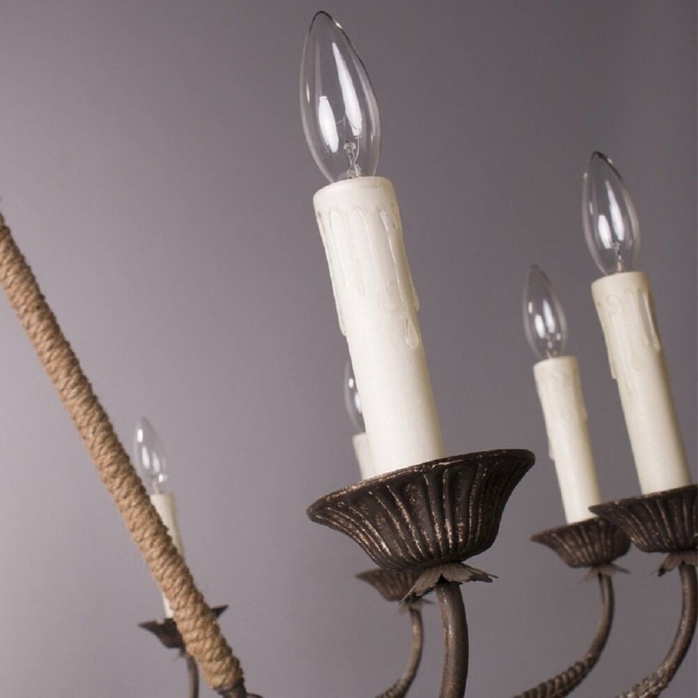 Cyrano Chandelier – Rustic Hemp Rope & Rust Iron Candle-Style Chandelier