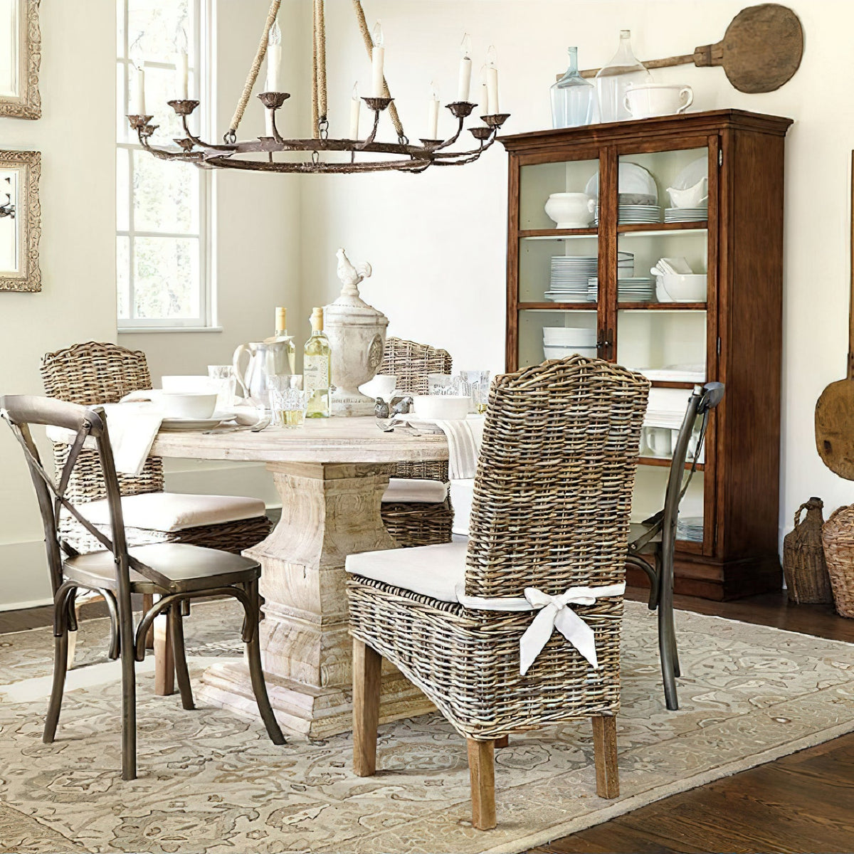 Cyrano Chandelier – Rustic Hemp Rope & Rust Iron Candle-Style Chandelier