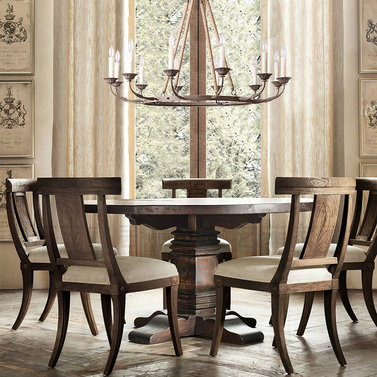 Cyrano Chandelier – Rustic Hemp Rope & Rust Iron Candle-Style Chandelier