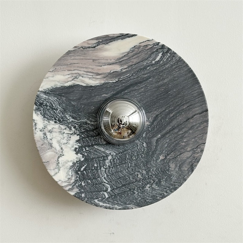 Calacatta Round Marble Wall Sconce – Italian Calacatta Purple Marble & Chrome LED Sconce