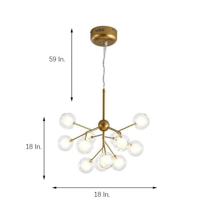 Sputnik Cluster Chandelier Light - Modern 12-Bulb Black & Gold Glass Globe Chandelier