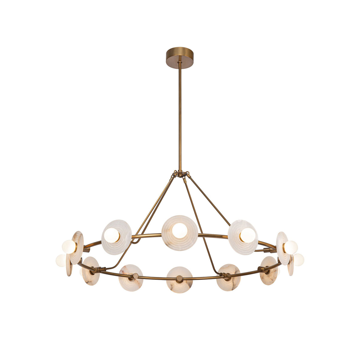 Dahlia Alabaster Chandelier – Floral Ribbed Alabaster & Glass Pearl 12-Light Chandelier