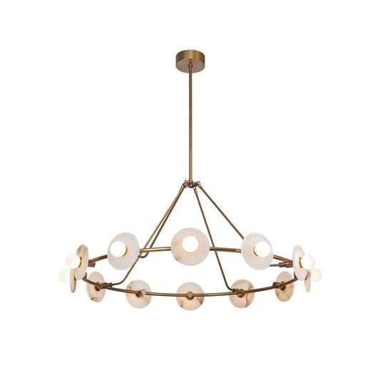 Dahlia Alabaster Chandelier – Floral Ribbed Alabaster & Glass Pearl 12-Light Chandelier