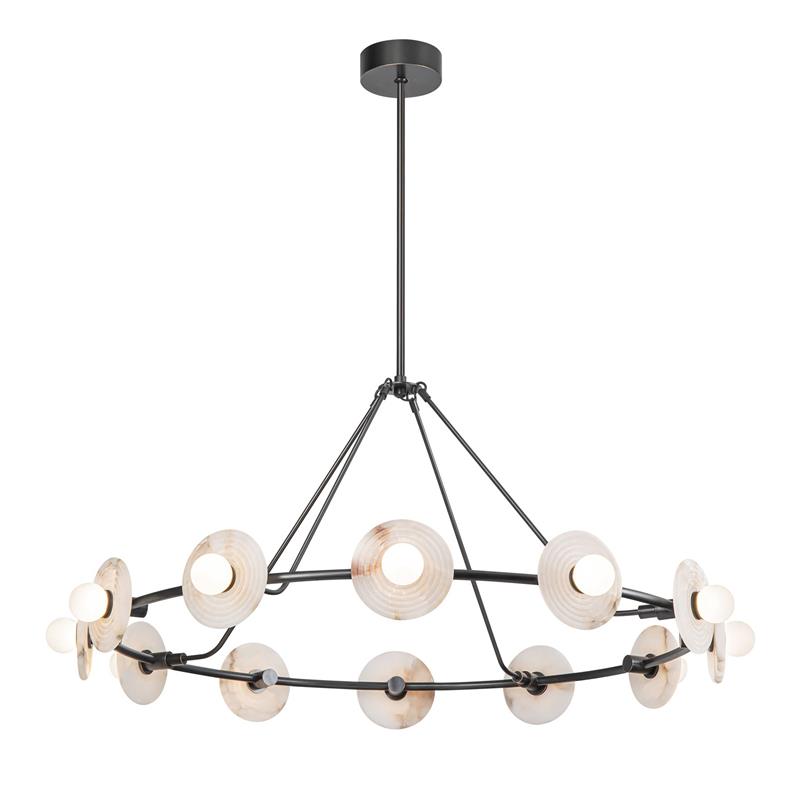 Dahlia Alabaster Chandelier – Floral Ribbed Alabaster & Glass Pearl 12-Light Chandelier