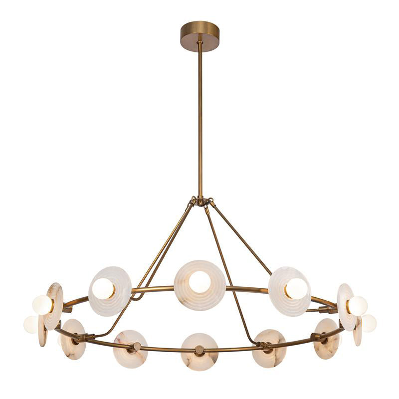 Dahlia Alabaster Chandelier – Floral Ribbed Alabaster & Glass Pearl 12-Light Chandelier