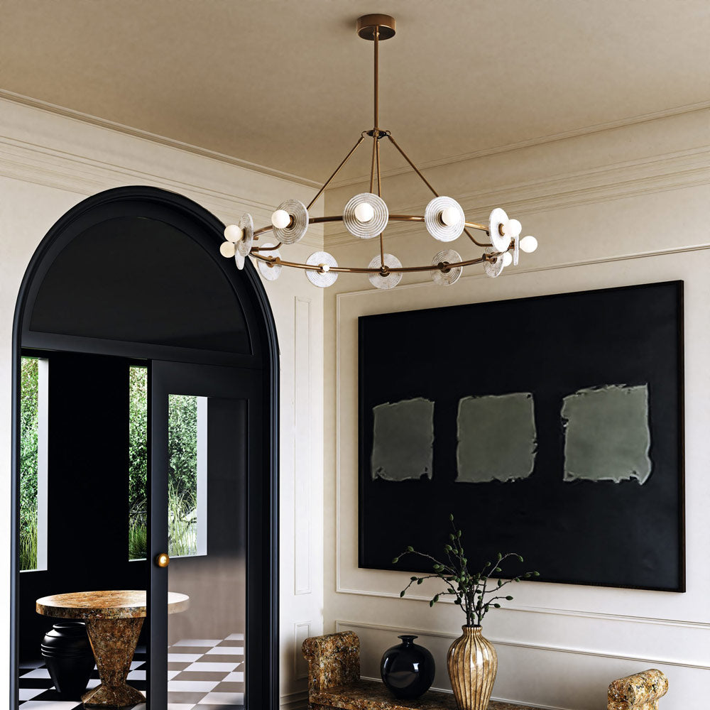 Dahlia Alabaster Chandelier – Floral Ribbed Alabaster & Glass Pearl 12-Light Chandelier