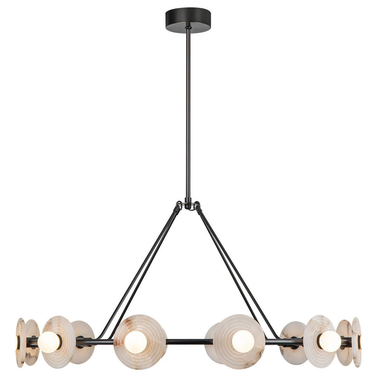 Dahlia Alabaster Chandelier – Floral Ribbed Alabaster & Glass Pearl 12-Light Chandelier