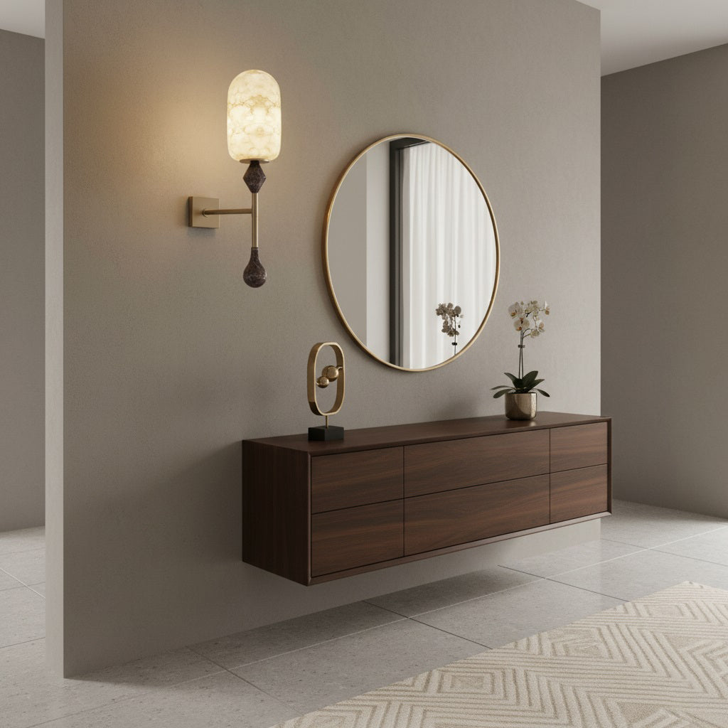 Dakota Alabaster Wall Lamp – Architectural Marble, Metal & Natural Alabaster Sconce