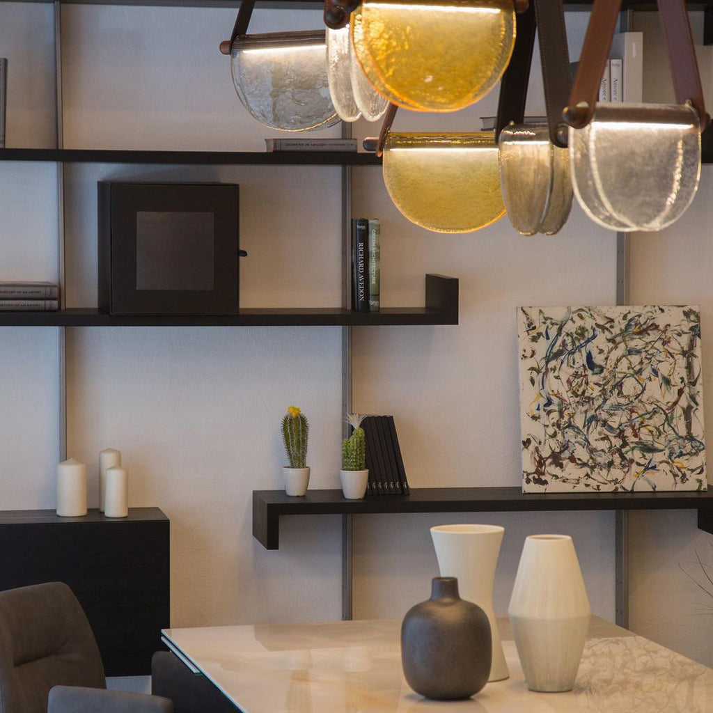 Dali Pendant Lamp – Melted Glass & Solid Wood LED Suspended Light with Leather Strap