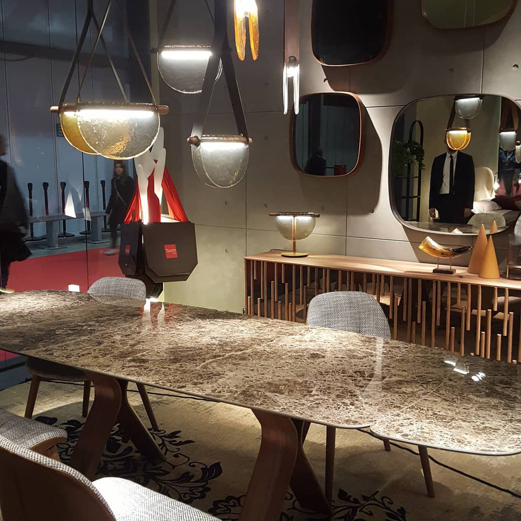 Dali Pendant Lamp – Melted Glass & Solid Wood LED Suspended Light with Leather Strap