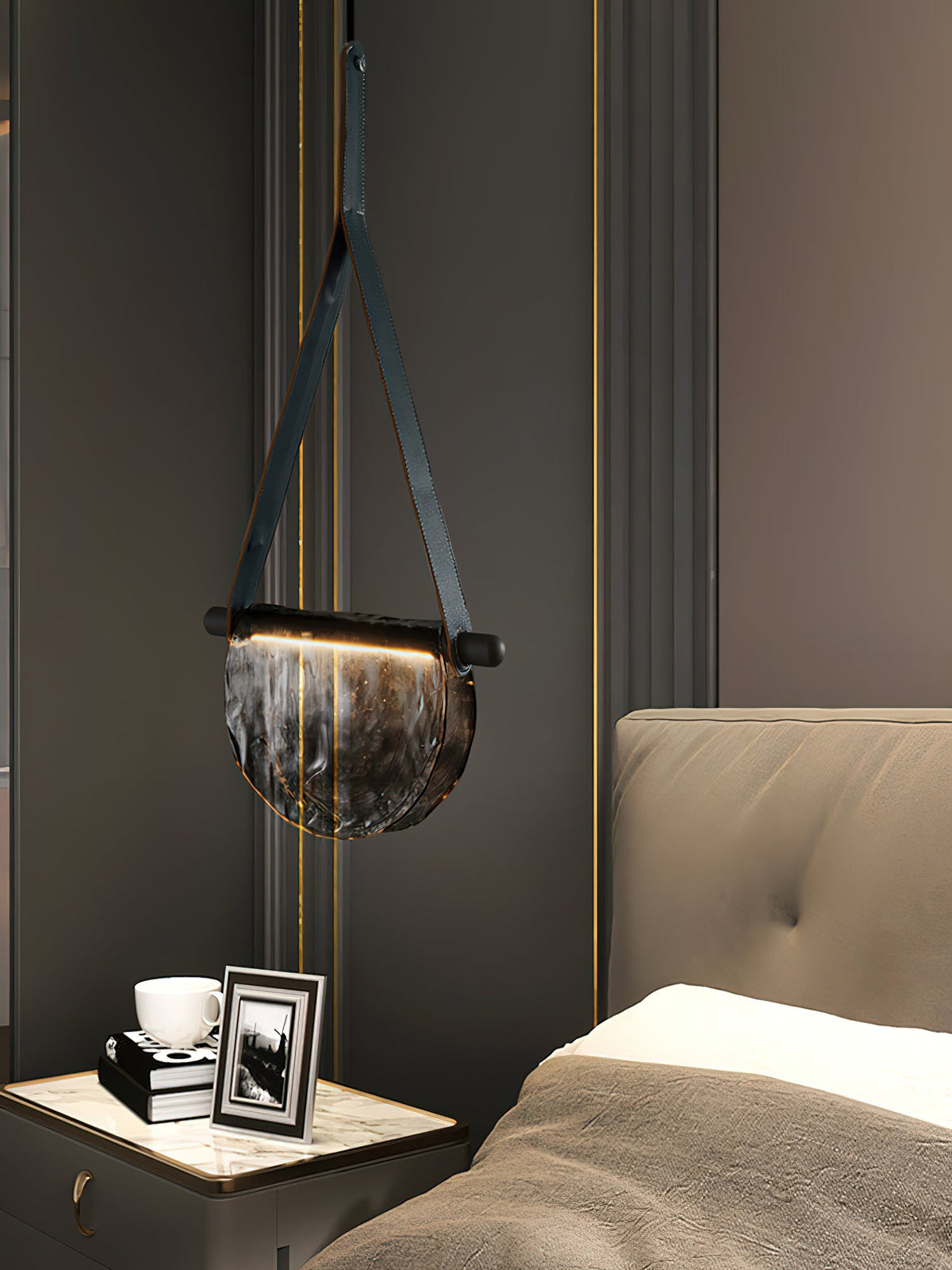 Dali Pendant Lamp – Melted Glass & Solid Wood LED Suspended Light with Leather Strap