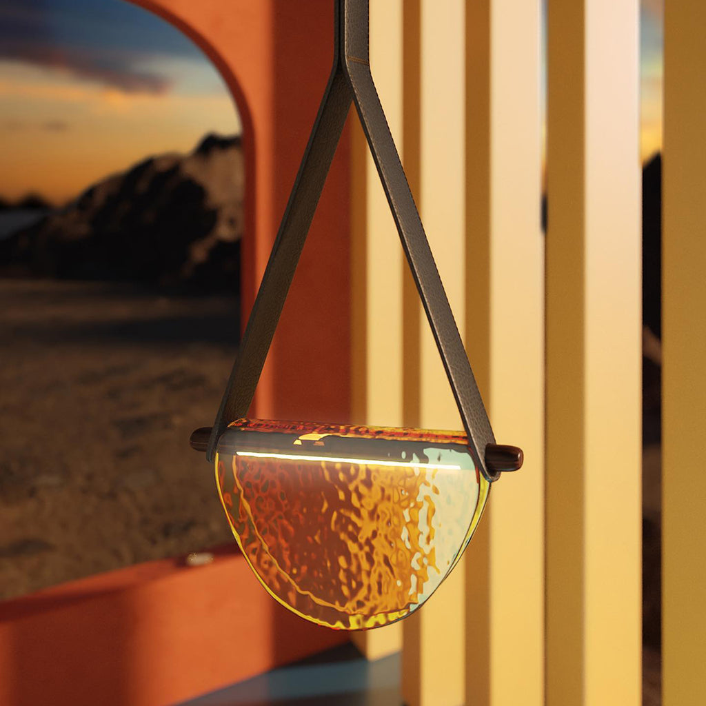 Dali Pendant Lamp – Melted Glass & Solid Wood LED Suspended Light with Leather Strap