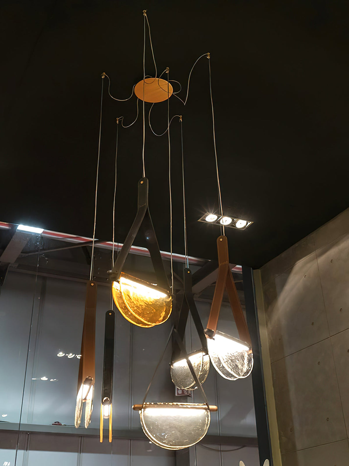Dali Pendant Lamp – Melted Glass & Solid Wood LED Suspended Light with Leather Strap
