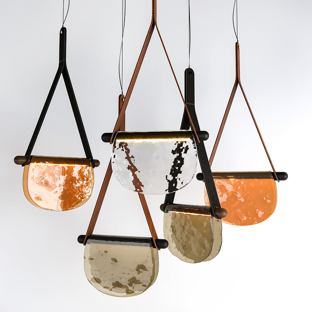Dali Pendant Lamp – Melted Glass & Solid Wood LED Suspended Light with Leather Strap