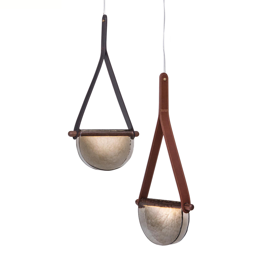 Dali Pendant Lamp – Melted Glass & Solid Wood LED Suspended Light with Leather Strap