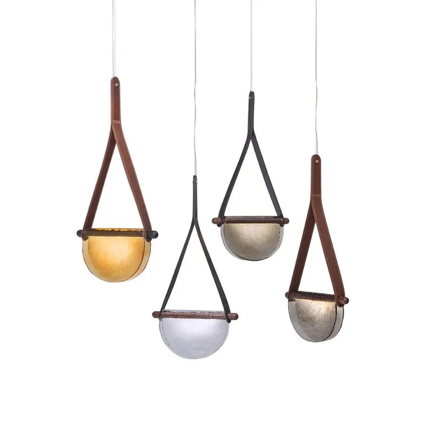 Dali Pendant Lamp – Melted Glass & Solid Wood LED Suspended Light with Leather Strap