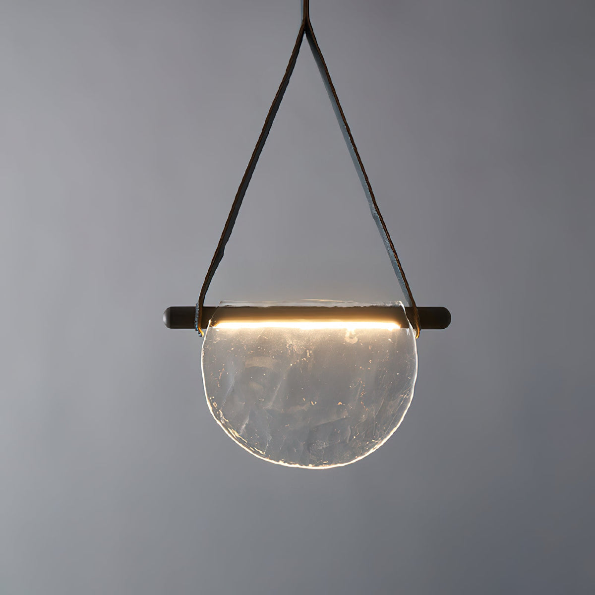 Dali Pendant Lamp – Melted Glass & Solid Wood LED Suspended Light with Leather Strap