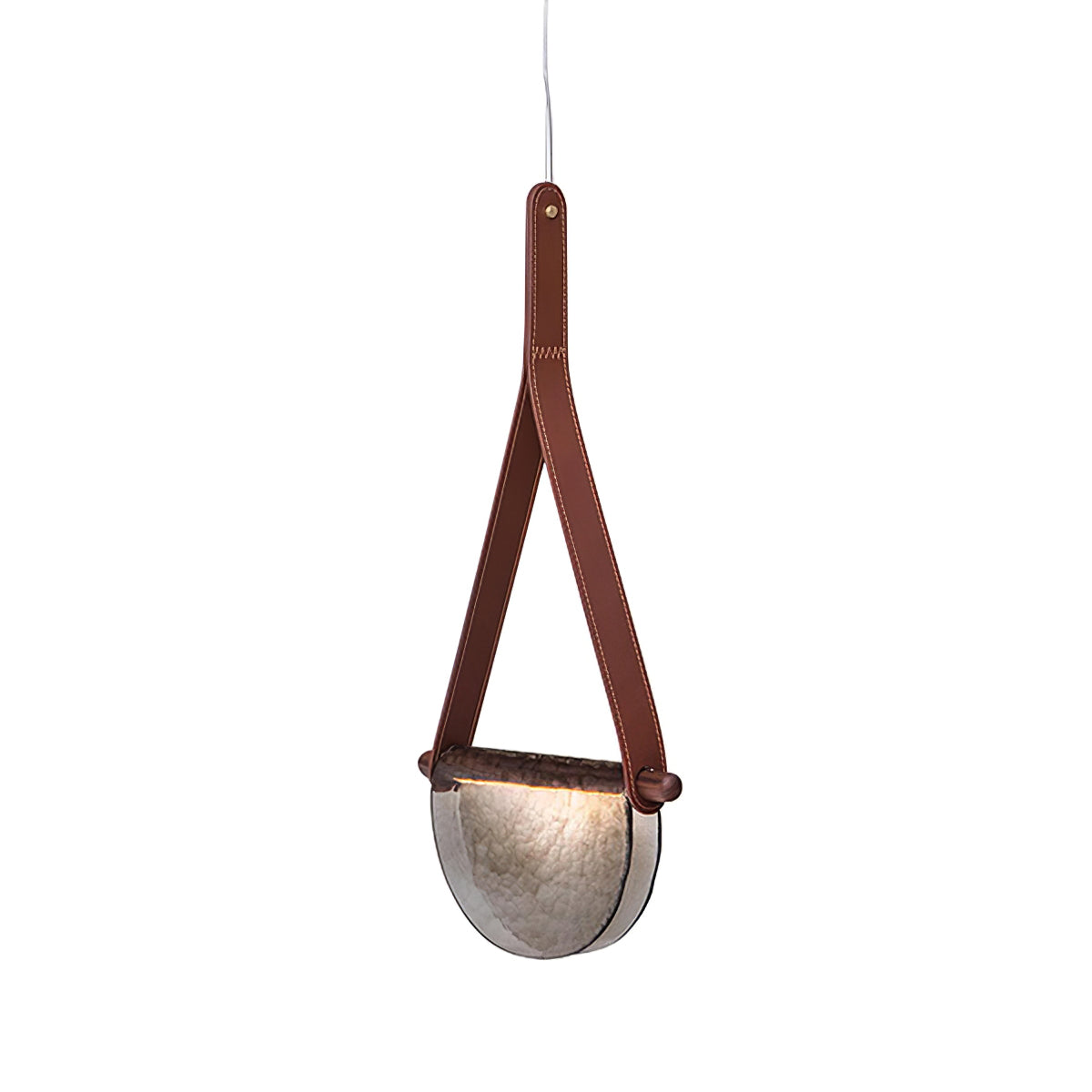 Dali Pendant Lamp – Melted Glass & Solid Wood LED Suspended Light with Leather Strap