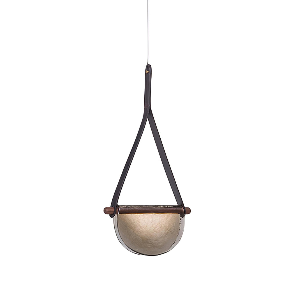 Dali Pendant Lamp – Melted Glass & Solid Wood LED Suspended Light with Leather Strap