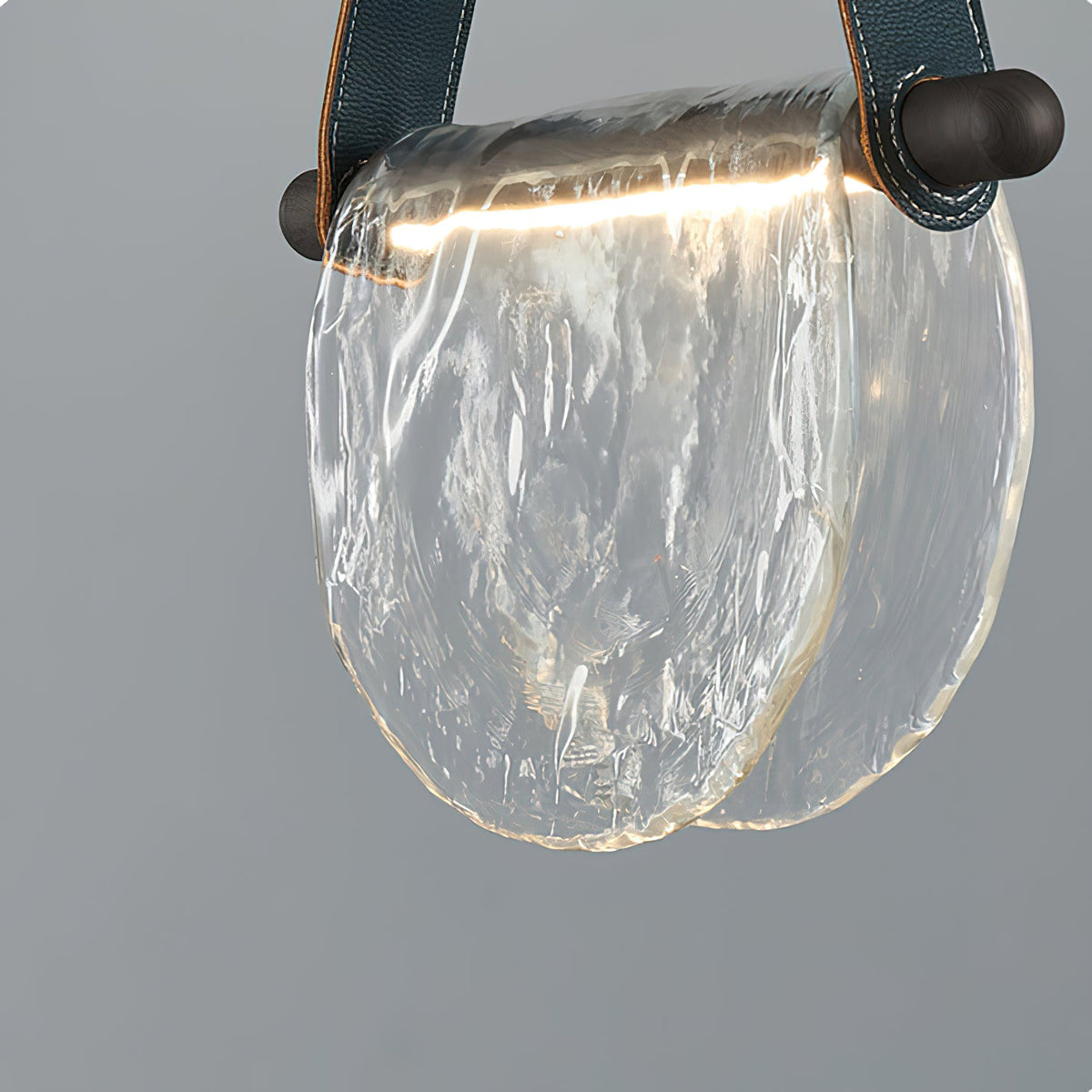 Dali Pendant Lamp – Melted Glass & Solid Wood LED Suspended Light with Leather Strap