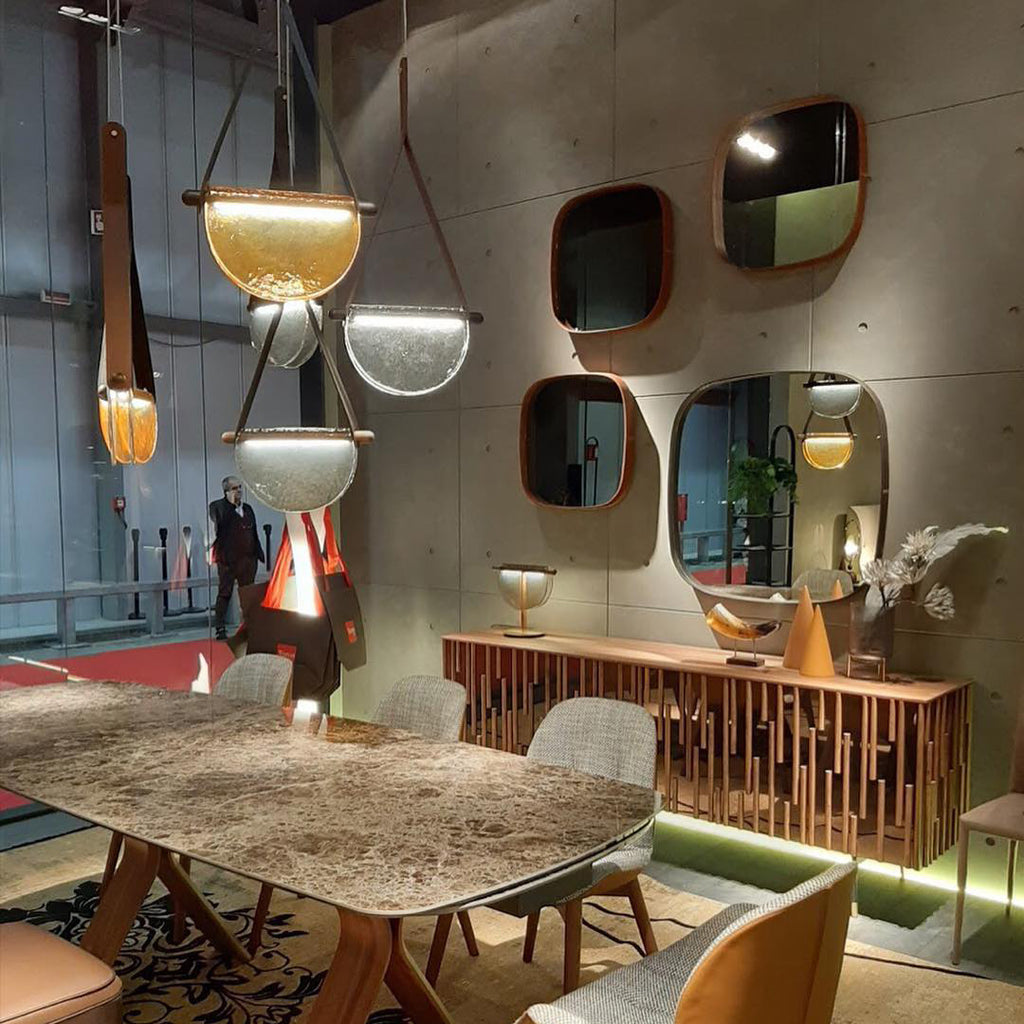 Dali Pendant Lamp – Melted Glass & Solid Wood LED Suspended Light with Leather Strap