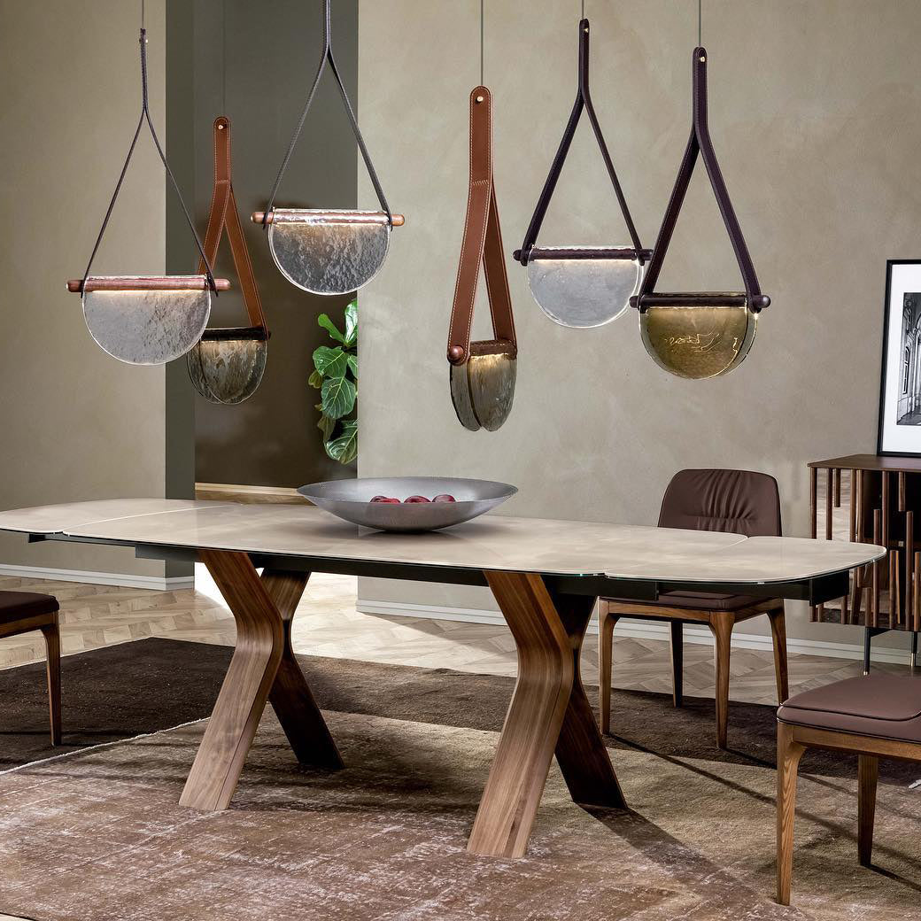 Dali Pendant Lamp – Melted Glass & Solid Wood LED Suspended Light with Leather Strap