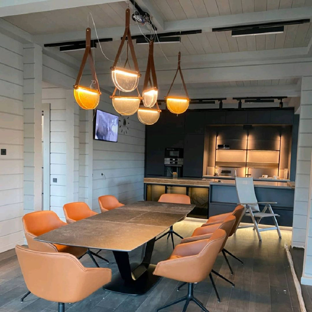 Dali Pendant Lamp – Melted Glass & Solid Wood LED Suspended Light with Leather Strap
