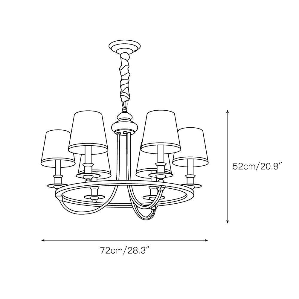 Dangigo Chandelier – Modern Brass & Off-White Fabric Shade Candle-Style Chandelier