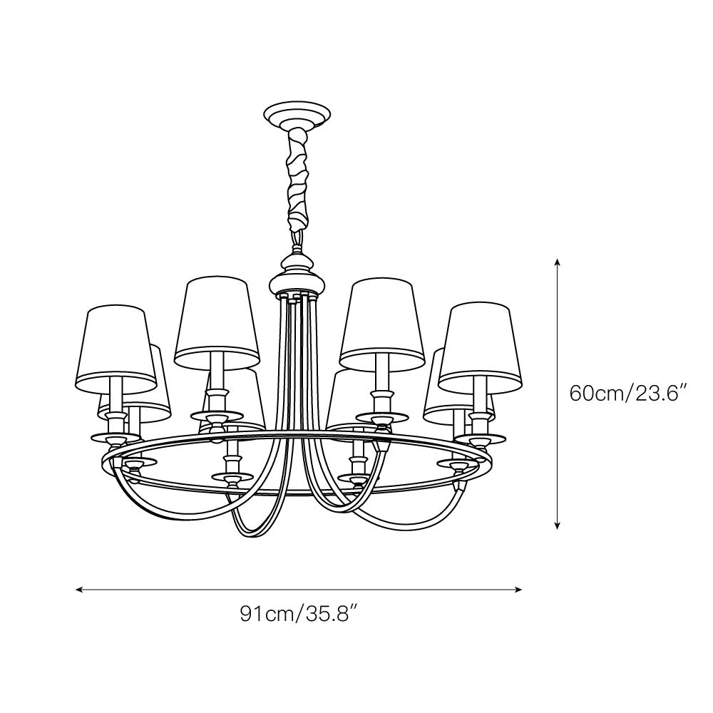 Dangigo Chandelier – Modern Brass & Off-White Fabric Shade Candle-Style Chandelier