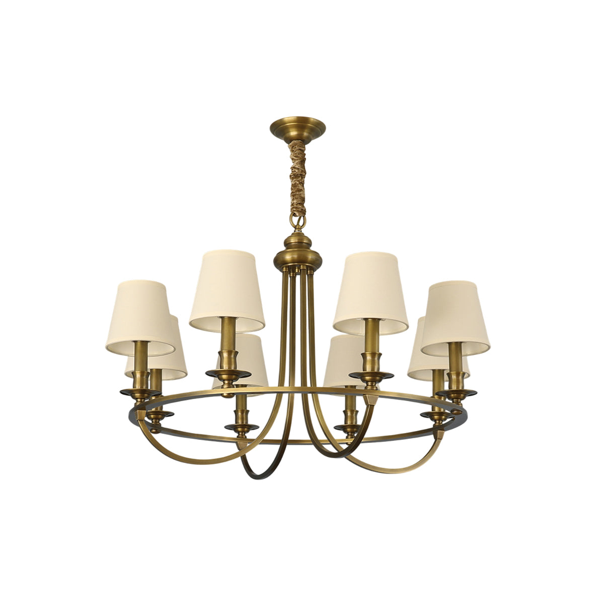 Dangigo Chandelier – Modern Brass & Off-White Fabric Shade Candle-Style Chandelier