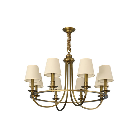 Dangigo Chandelier – Modern Brass & Off-White Fabric Shade Candle-Style Chandelier