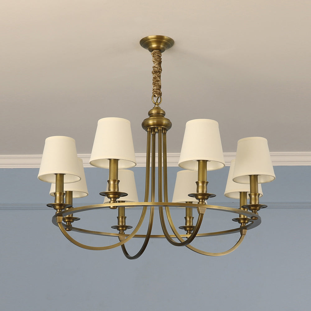 Dangigo Chandelier – Modern Brass & Off-White Fabric Shade Candle-Style Chandelier
