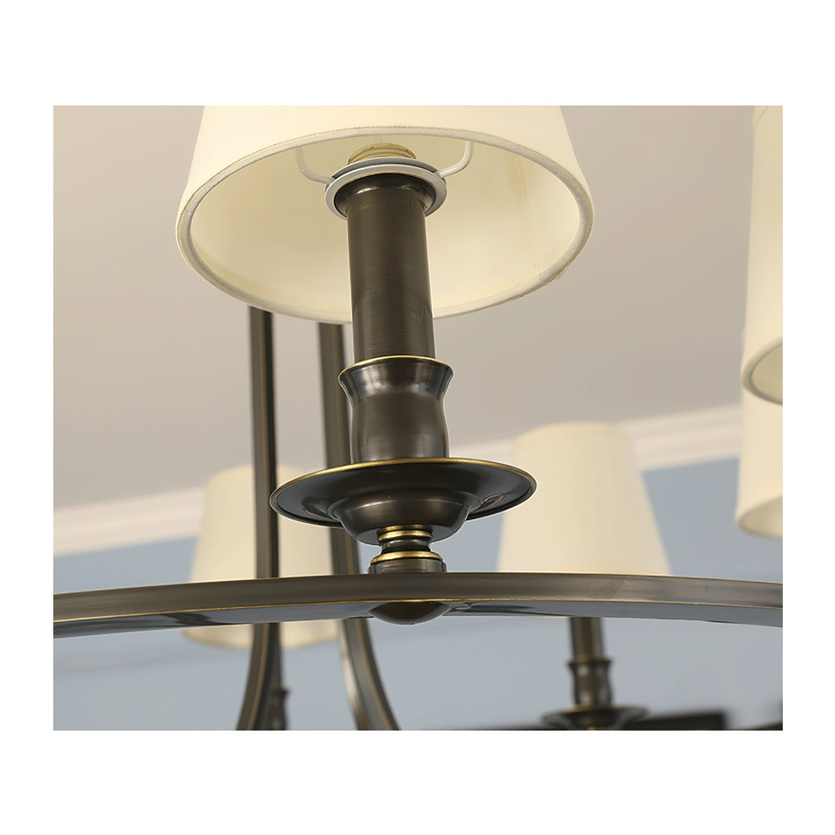 Dangigo Chandelier – Modern Brass & Off-White Fabric Shade Candle-Style Chandelier