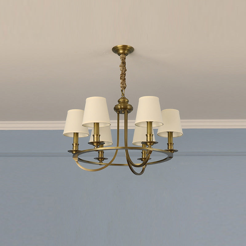 Dangigo Chandelier – Modern Brass & Off-White Fabric Shade Candle-Style Chandelier