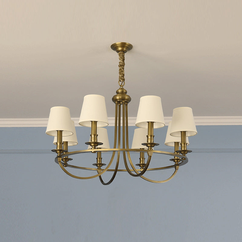 Dangigo Chandelier – Modern Brass & Off-White Fabric Shade Candle-Style Chandelier