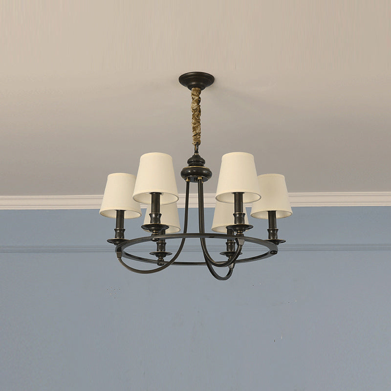 Dangigo Chandelier – Modern Brass & Off-White Fabric Shade Candle-Style Chandelier