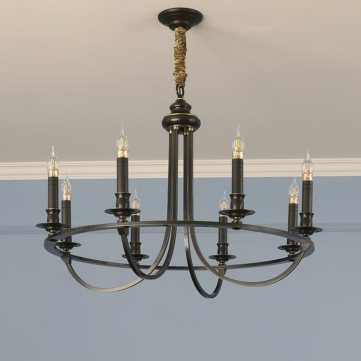 Dangigo Chandelier – Modern Brass & Off-White Fabric Shade Candle-Style Chandelier