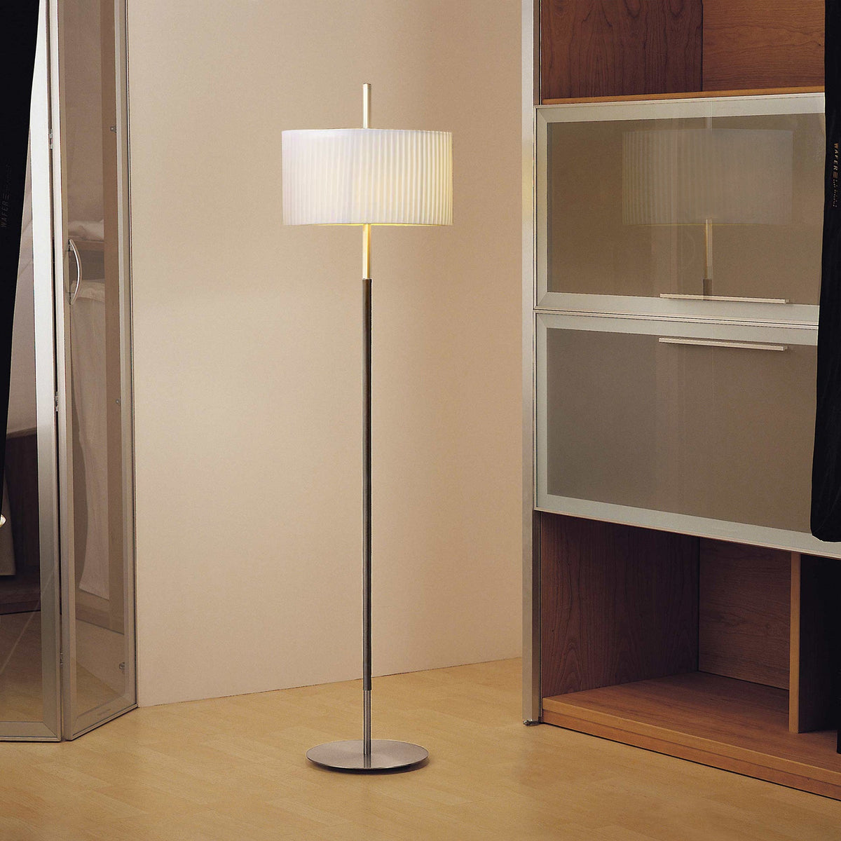 Danona Floor Lamp – Modern Architectural Floor Lamp with Leather Accents & Fabric Shade