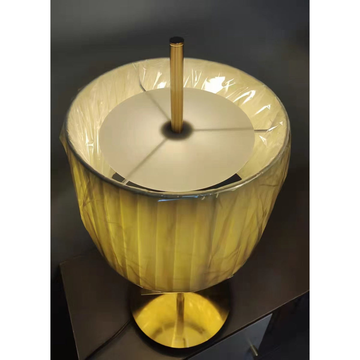 Danona Table Lamp – Modern Gold Iron Table Lamp with Leather Accents & Fabric Shade