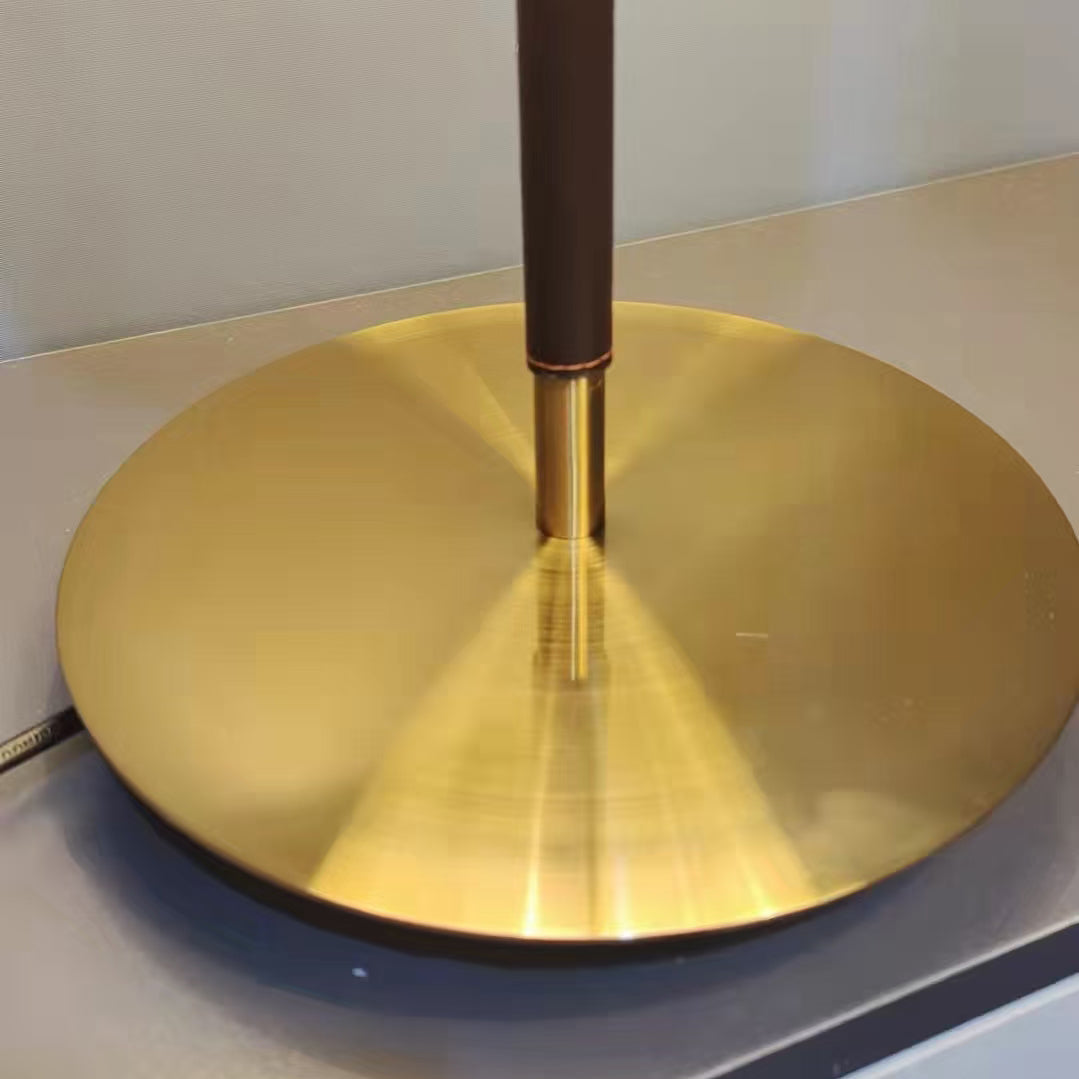 Danona Table Lamp – Modern Gold Iron Table Lamp with Leather Accents & Fabric Shade