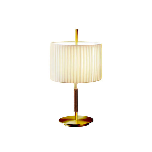 Danona Table Lamp – Modern Gold Iron Table Lamp with Leather Accents & Fabric Shade