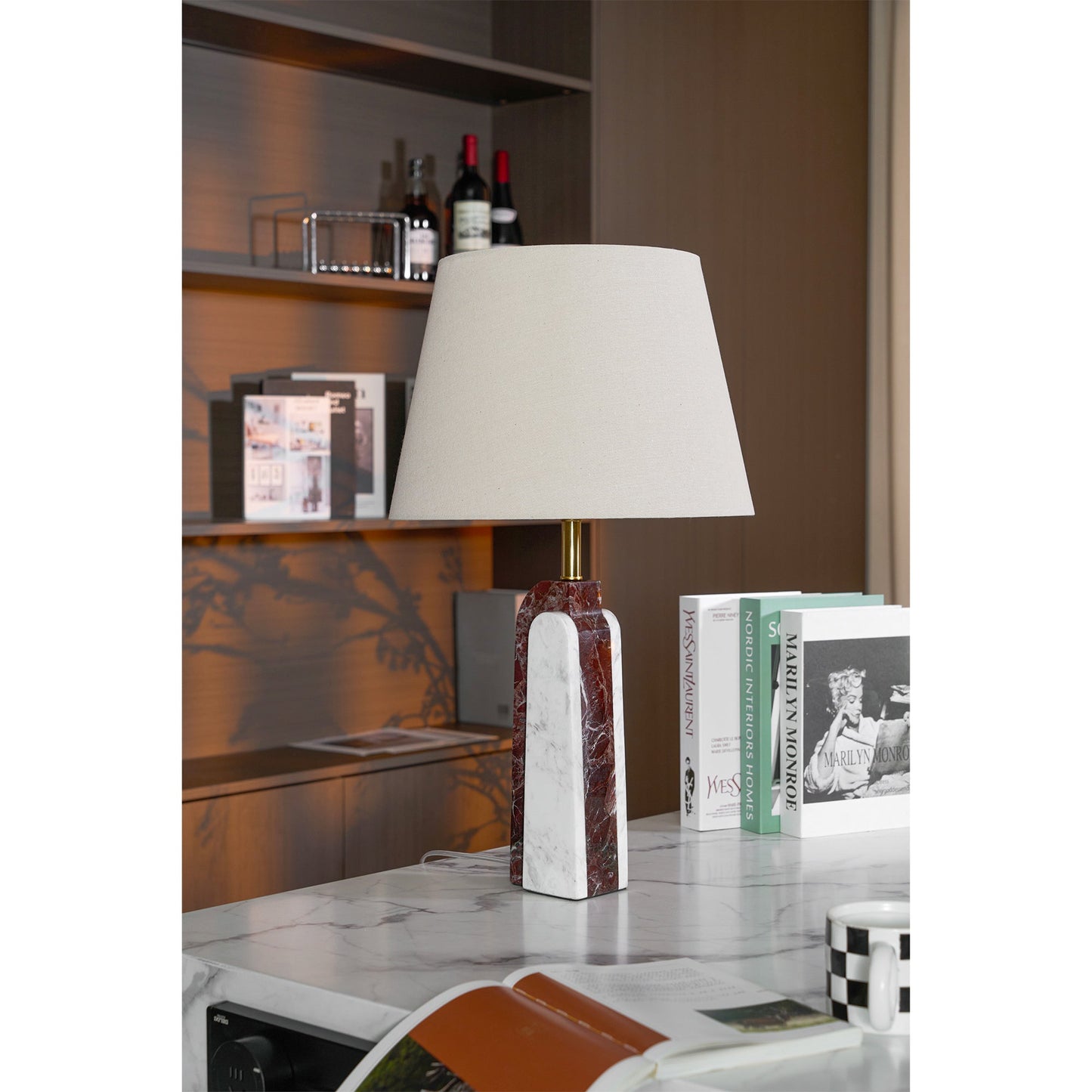 Darcy Marble Table Lamp - Sculptural 3-Panel Natural Stone & Linen Light