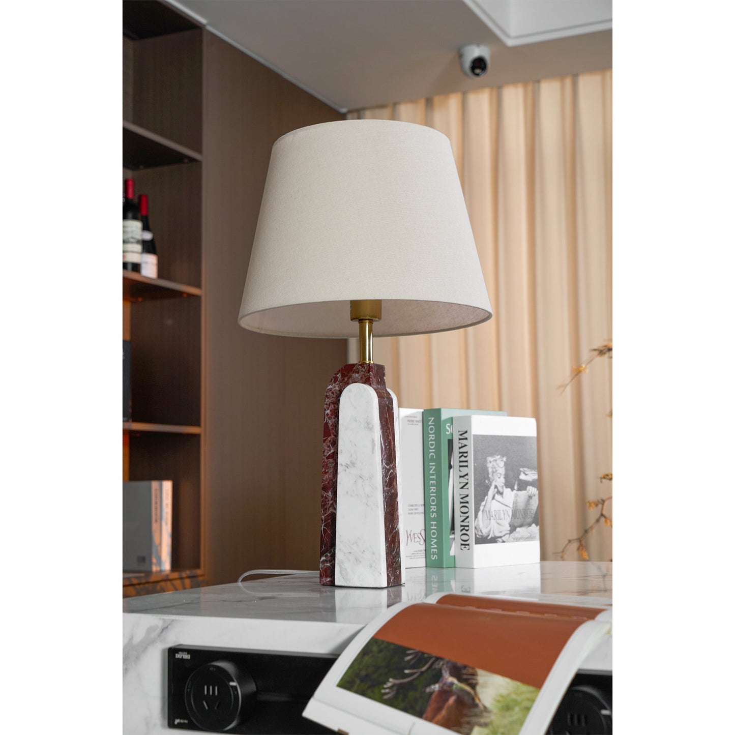 Darcy Marble Table Lamp - Sculptural 3-Panel Natural Stone & Linen Light
