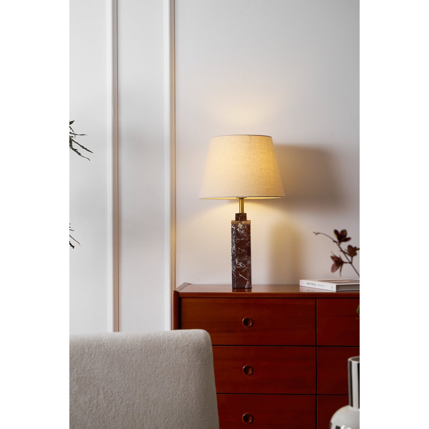Darcy Marble Table Lamp - Sculptural 3-Panel Natural Stone & Linen Light