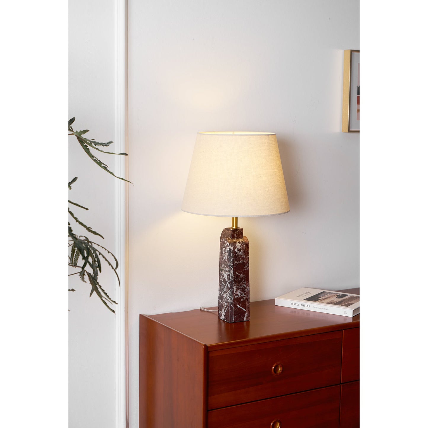 Darcy Marble Table Lamp - Sculptural 3-Panel Natural Stone & Linen Light