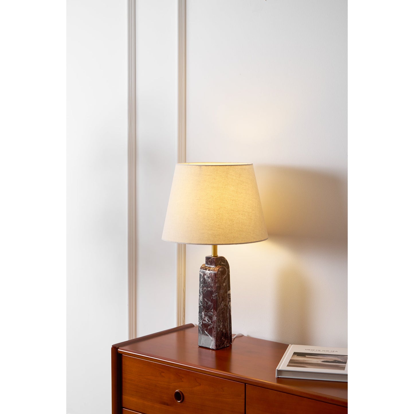 Darcy Marble Table Lamp - Sculptural 3-Panel Natural Stone & Linen Light