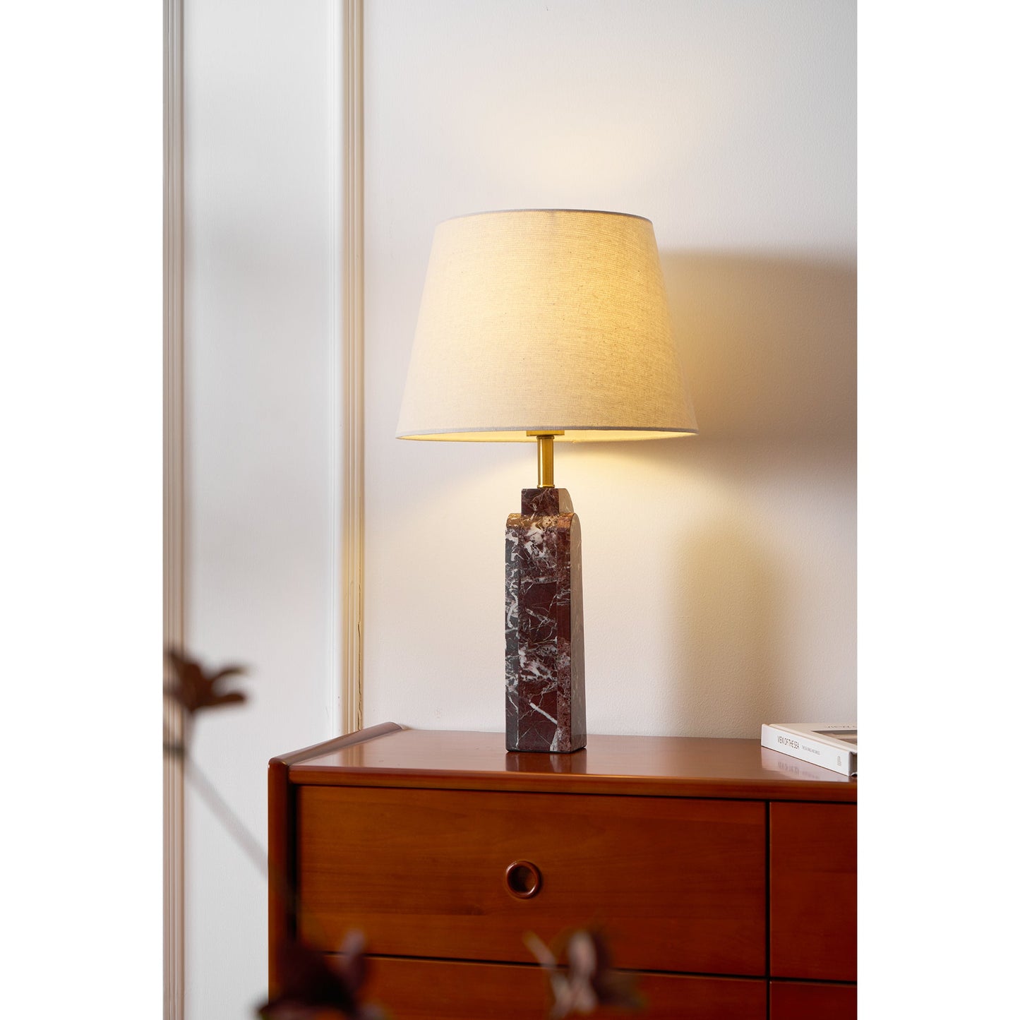 Darcy Marble Table Lamp - Sculptural 3-Panel Natural Stone & Linen Light