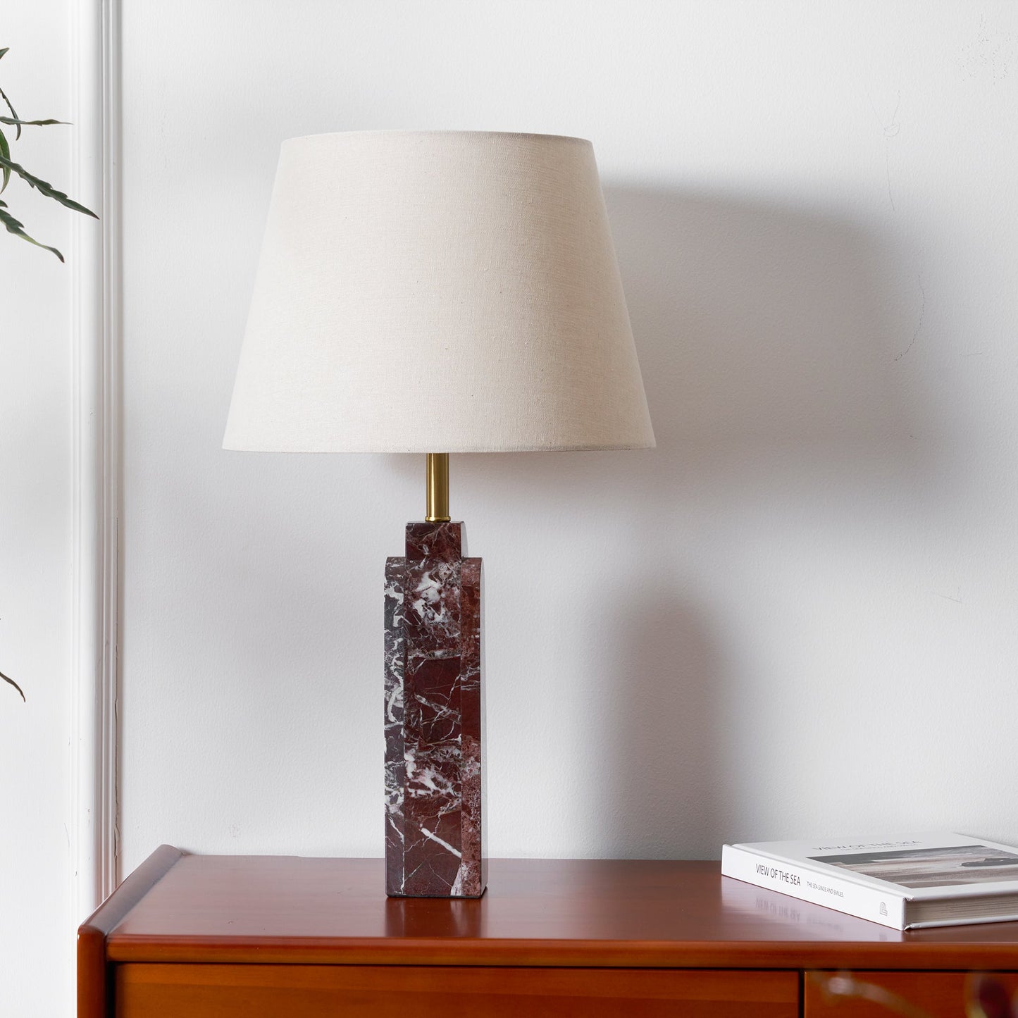 Darcy Marble Table Lamp - Sculptural 3-Panel Natural Stone & Linen Light